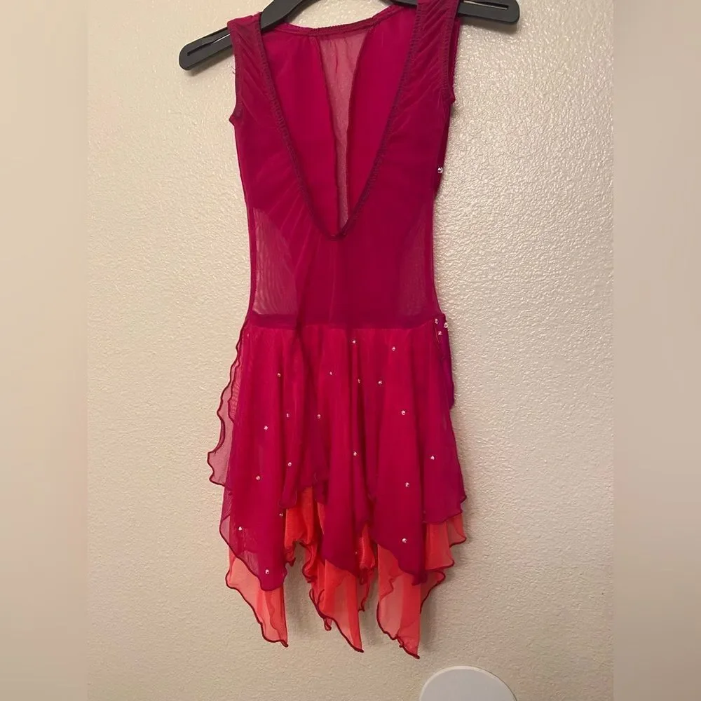 Pumpers dance costume competition, custom solo hot pink illusion lyrical LC